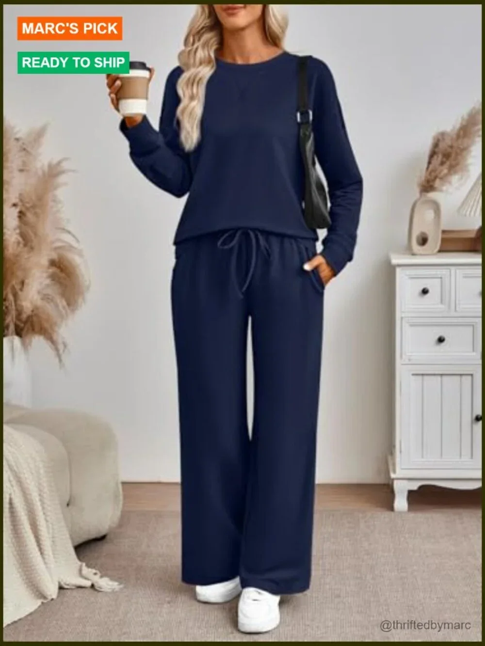 Oversized Sweatshirt Wide Leg Pants Lounge Set Travel Outfit Matching